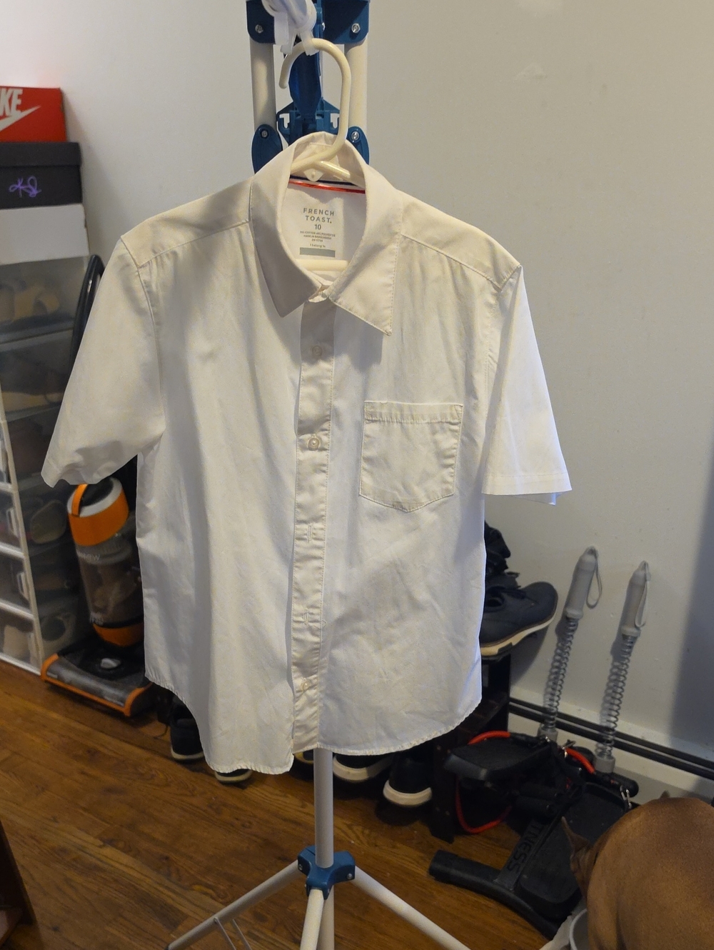 French Toast White Short-Sleeve Button-Down Shirt with Chest Pocket